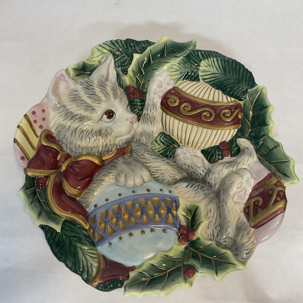 Fitz and Floyd KRISTMAS KITTY Cat Christmas Holiday Canape Plate